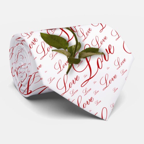 Single Red Rose Photo _ Valentine Love Typography Neck Tie