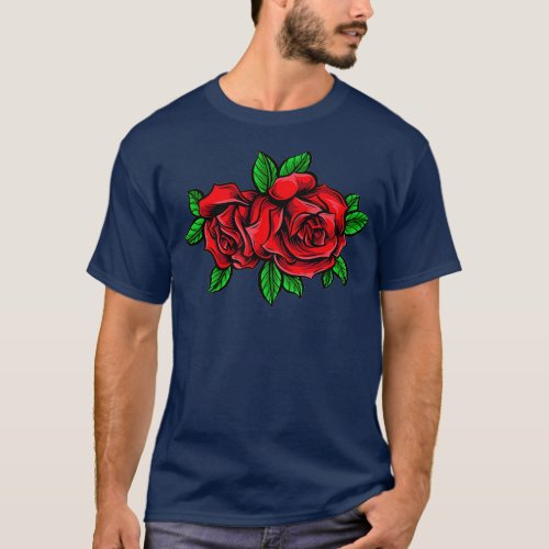 Single Red Rose Pocket Flower Romantic Love Pocket T_Shirt