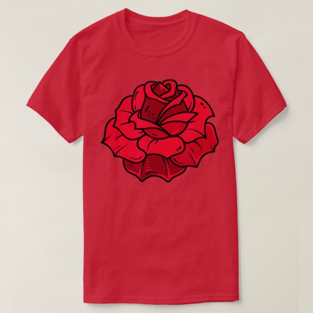 Single Red Rose Pocket Flower Romantic Love Pocket T-Shirt (Design Front)