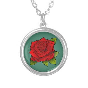 Single Red Rose Silver Plated Necklace by MissMatching at Zazzle