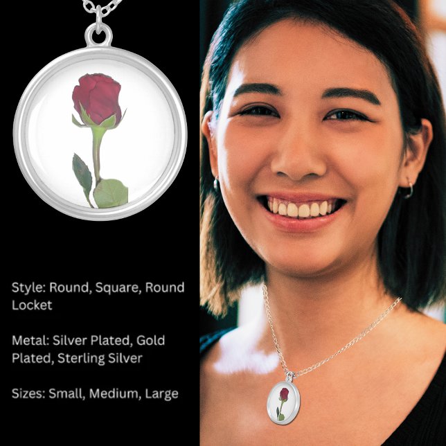 Single Red Rose Silver Plated Necklace (Single Red Rose Silver Plated Necklace)