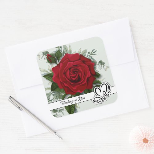 Single Red Rose Thinking of You Square Sticker