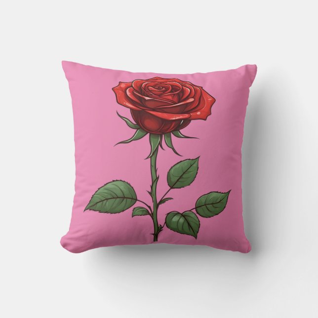 Single red rose throw pillow (Front)