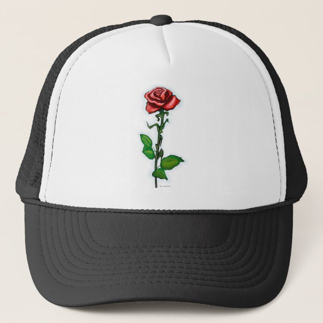 Single Red Rose Trucker Hat (Front)