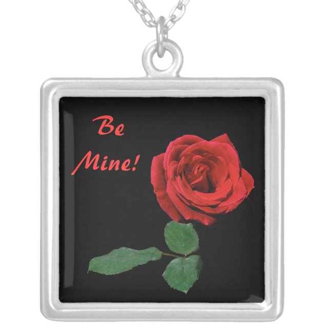 Single Red Rose Valentine Silver Plated Necklace (Front)
