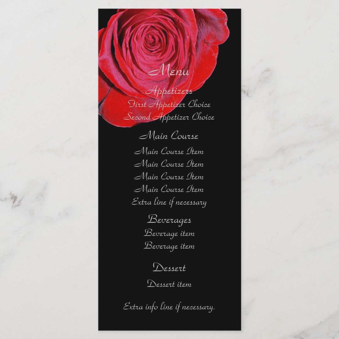 Single Red Rose Wedding Menu | Zazzle