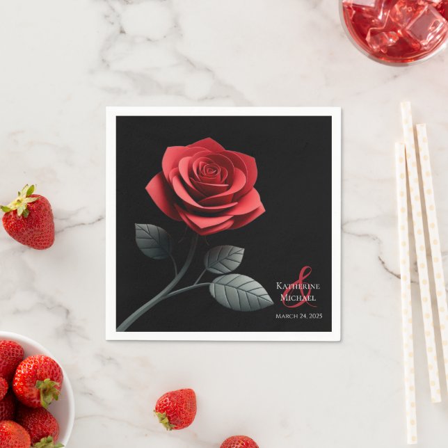 Single Red Rose-Wedding- Napkins (Insitu)