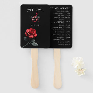 Single Red Rose-Wedding Program Hand Fan