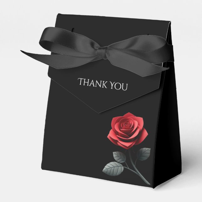 Single Red Rose-Wedding Thank you Favor Boxes (Front Side)