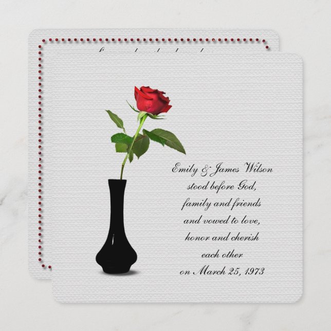 single red rose wedding vow renewal invitation (Front/Back)