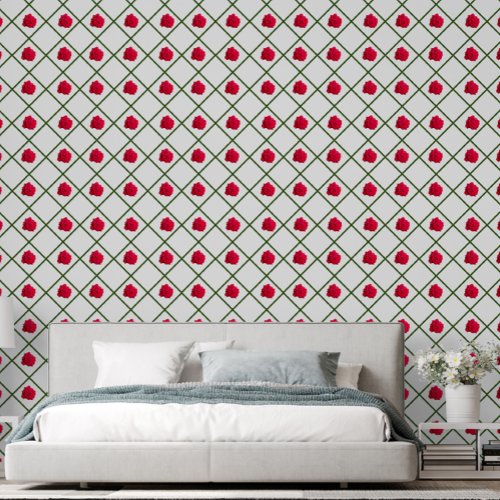 Single Red Rose with Trellis Wallpaper