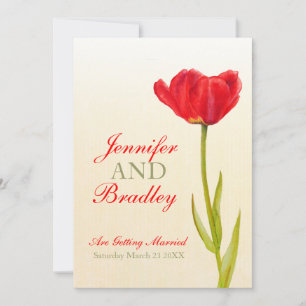 Single red tulip art wedding invitation