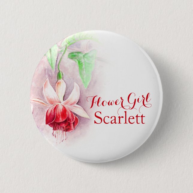 Single red tulip flower girl wedding pin / button (Front)