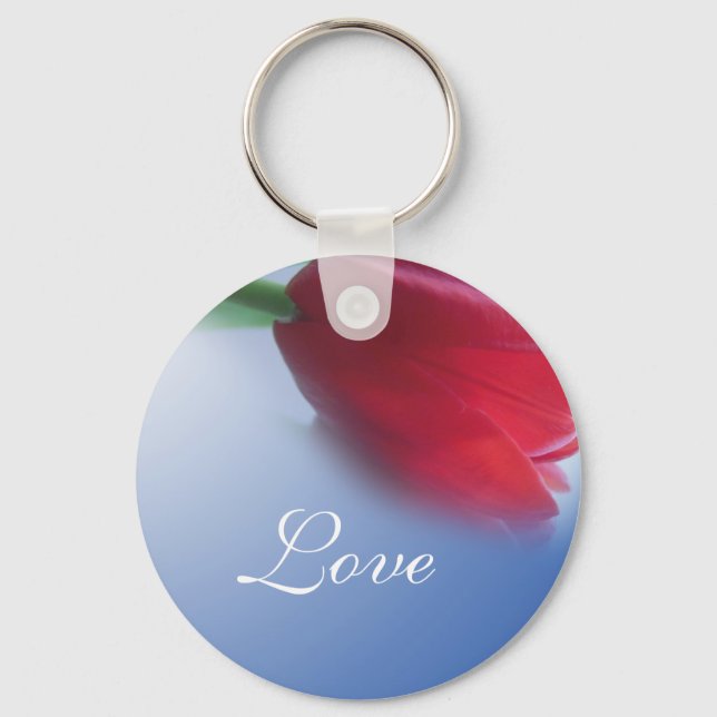 Single red tulip flower keychain (Front)