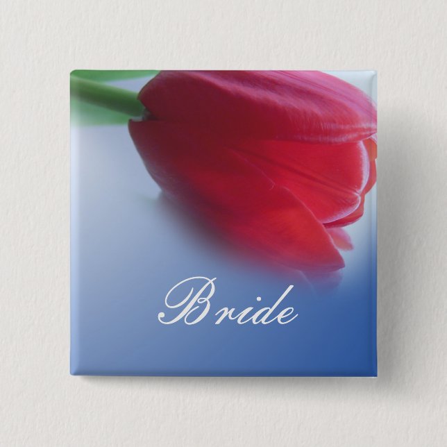 Single red tulip flower pinback button (Front)