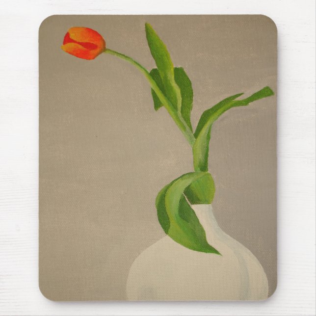 Single Red Tulip In A White Vase Mouse Pad (Front)