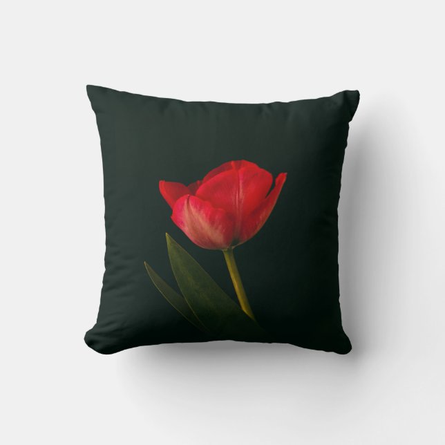 Single Red Tulip Throw Pillow (Front)