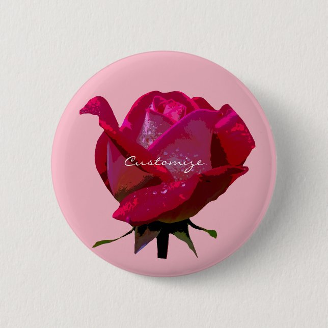 single red valentine rose pinback button (Front)