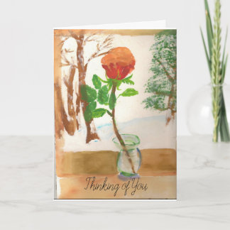 Single Rose in a vase with winter background Card