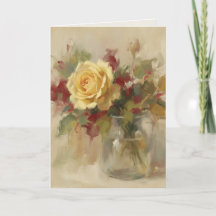 "Single Rose Oil Painting" Greeting Card