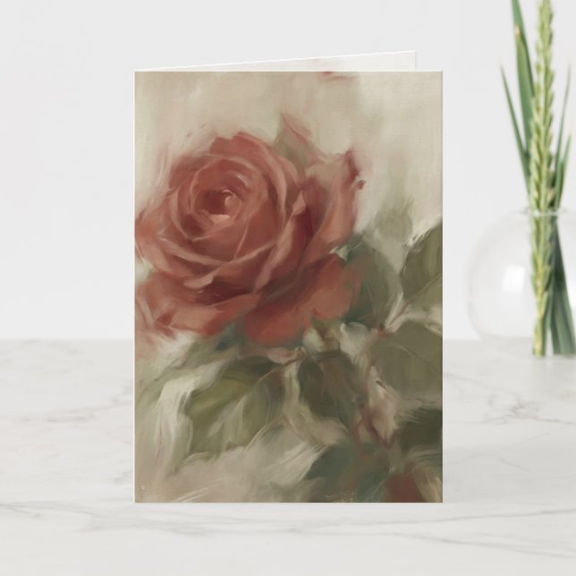 "Single Rose Oil Painting" Greeting Card (Front)