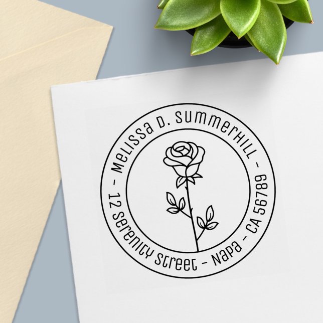Single Rose Round Address Self-inking Stamp (Creator Uploaded)