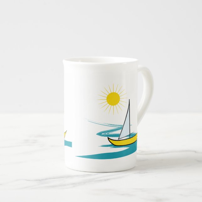 Single sailboat bone china mug (Front Right)