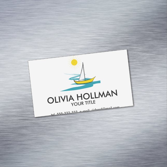 Single sailboat business card magnet (In Situ)