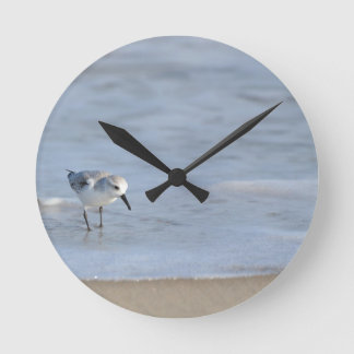 Single Sandpiper walking on beach Round Clock