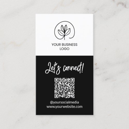 Single Sided Black White Let's Connect QR Code Business Card