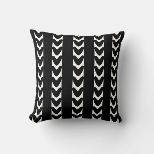 Single Sided Black  White Striped Hearts Pillow