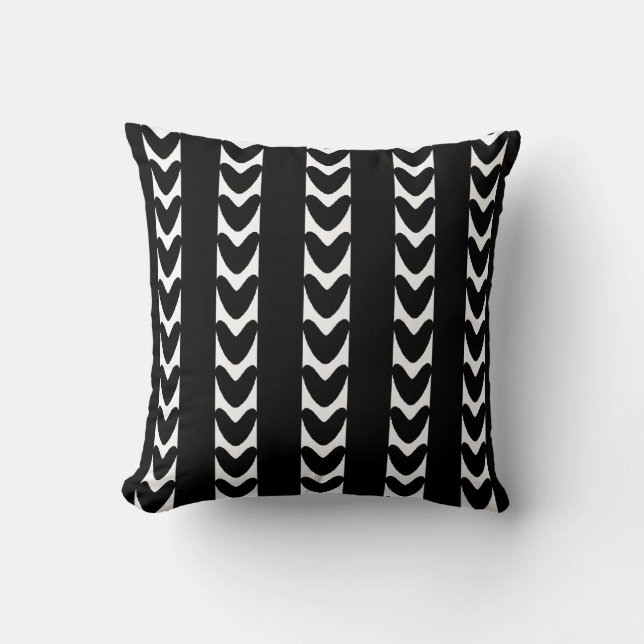 Single Sided Black & White Striped Hearts Pillow (Front)