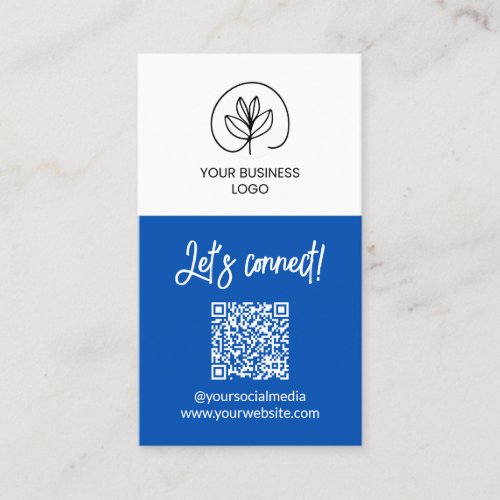 Single Sided Blue Let's Connect QR Code Business Card