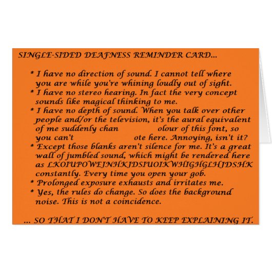Single-Sided Deafness Crib Sheet Cards (Front Horizontal)