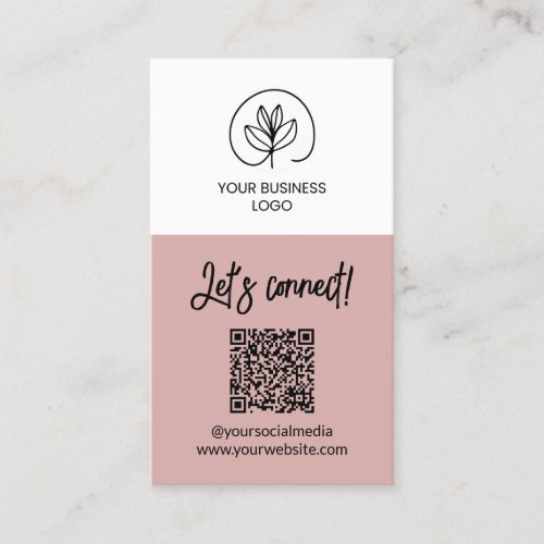 Single Sided Dusty Pink Let's Connect QR Code Business Card