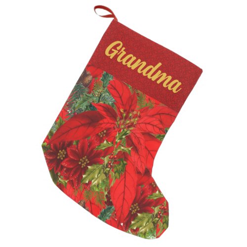 Single Sided Holiday Poinsettia Bouquet Small Christmas Stocking