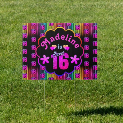 Single Sided Personalized Sweet 16 Yard Sign