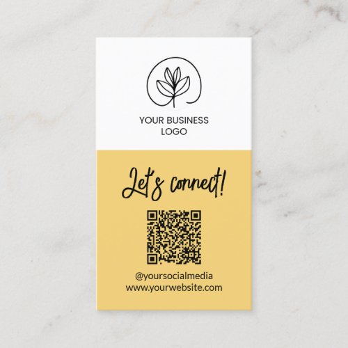 Single Sided Soft Yellow Let's Connect QR Code Business Card