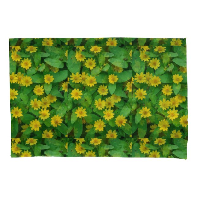 Single Standard Yellow Flower Green Leaf Pillow Case (Front)