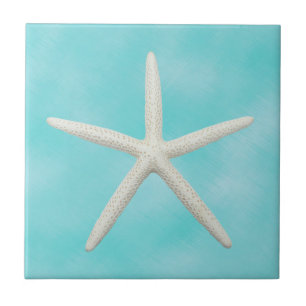 Single Starfish on Aqua Blue Ceramic Tile