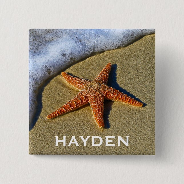 Single Starfish on Beach Personalised Button (Front)