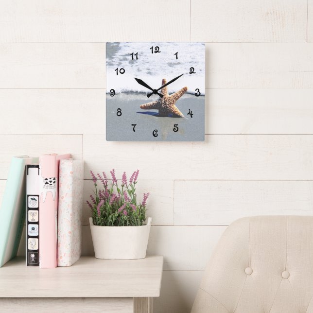 Single Starfish Washed Ashore Square Wall Clock (Reading Room)