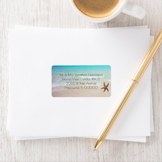 Single Starfish Wide Beach Scene Address Labels (Insitu)