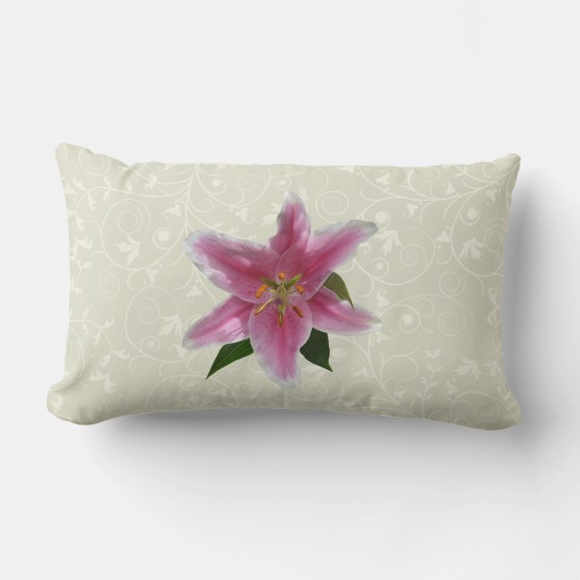 Single Stargazer Lily Lumbar Pillow (Front)