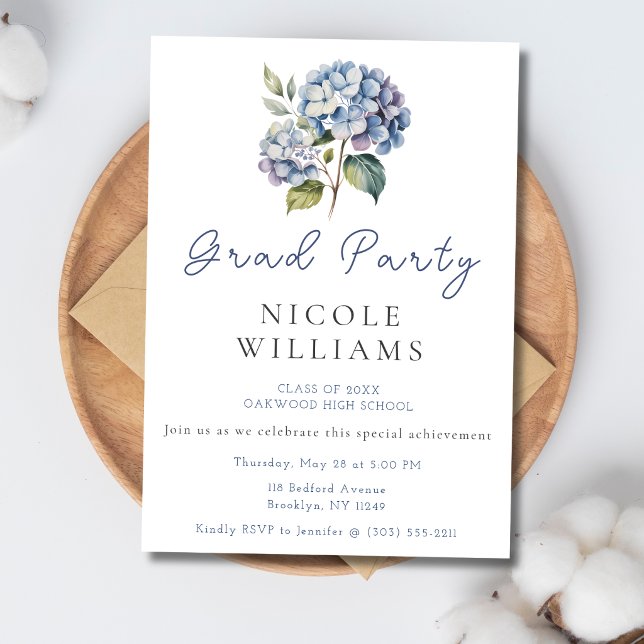 Single Stem Hydrangea Grad Party Invitation (Creator Uploaded)