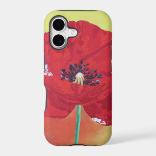 Single Stem Poppy On Red Green And Orange Backgrou iPhone 17 Case