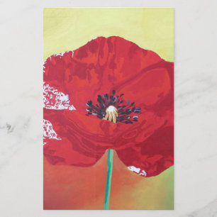 Single Stem Poppy On Red Green And Orange Backgrou Stationery