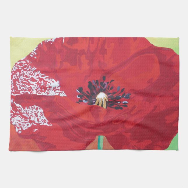 Single Stem Poppy On Red Green And Orange Backgrou Towel (Horizontal)