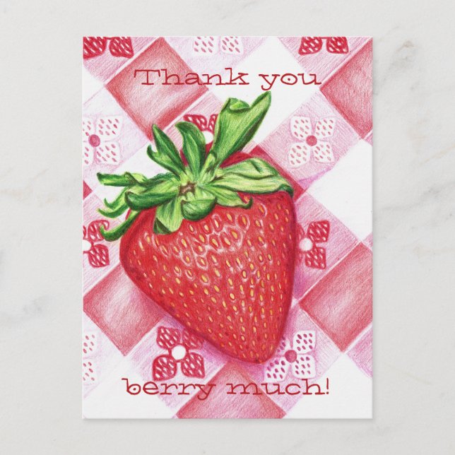 Single Strawberry Art Postcard (Front)