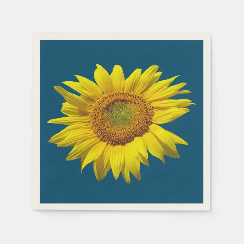 Single Sunflower Dark Teal Paper Napkins